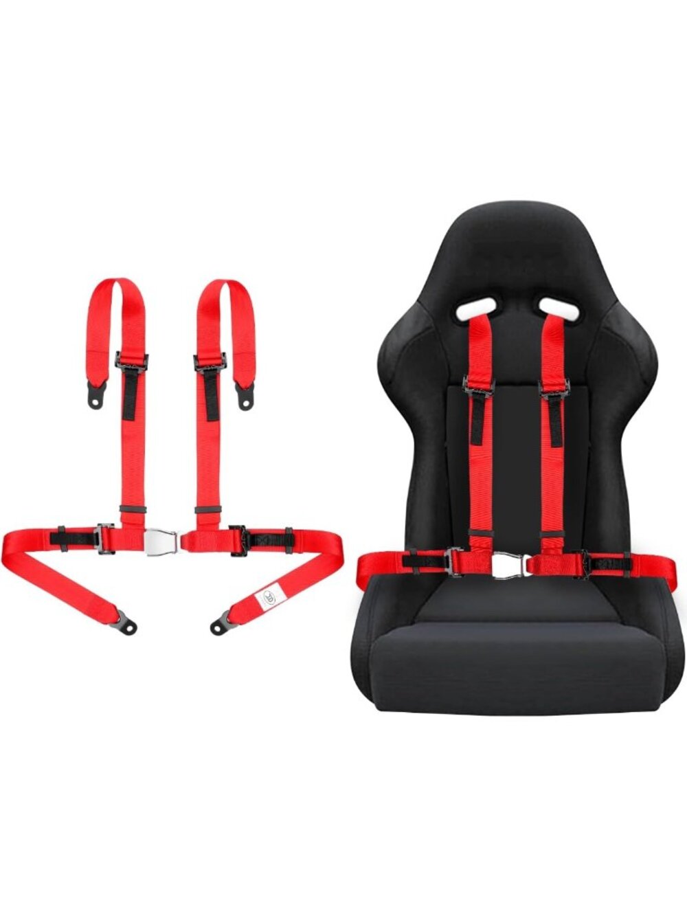 Universal 4-Point Safety Harness Set, 2-Inch for Go-Kart, UTV, ATV, Racing - Red